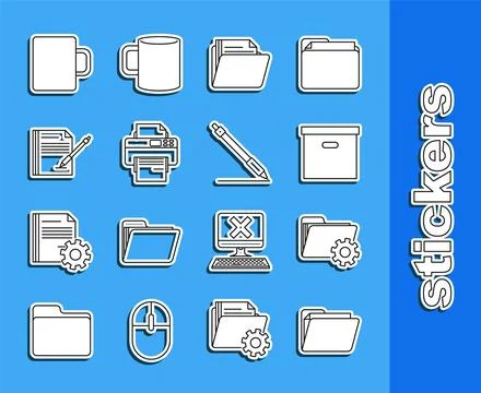 Set line Document folder, Folder settings with gears, Carton cardboard box,.. Stockillustratie