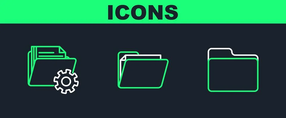 Set line Document folder, Folder settings with gears and  icon. Vector Stock-Illustration