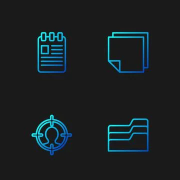 Set line Document folder, Head hunting concept, Spiral notebook and Post Illustrazione stock