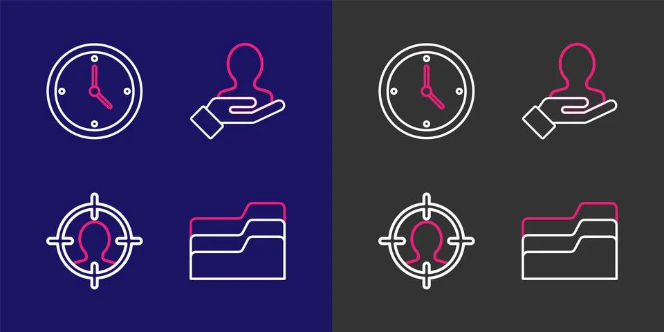 Set line Document folder, Head hunting concept, Hand for search people and .. Stock Illustration