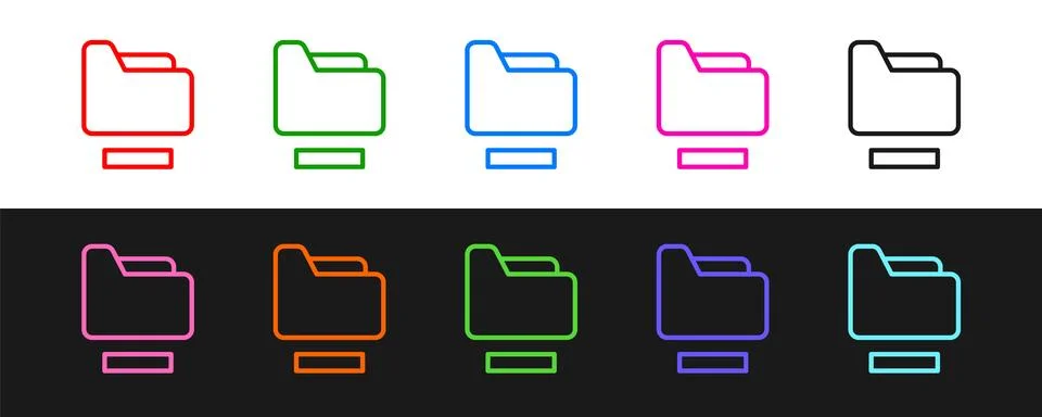 Set line Document folder icon isolated on black and white background. Accou.. Stockillustratie