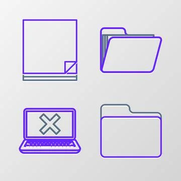 Set line Document folder, Laptop and cross mark on screen, and File documen.. Stock-Illustration