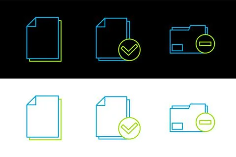 Set line Document folder with minus, and and check mark icon. Vector Illustrazione stock