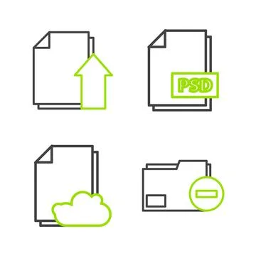 Set line Document folder with minus Cloud storage text document PSD file and  스톡 일러스트