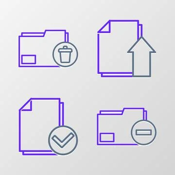 Set line Document folder with minus, and check mark, Upload file document a.. イラスト素材