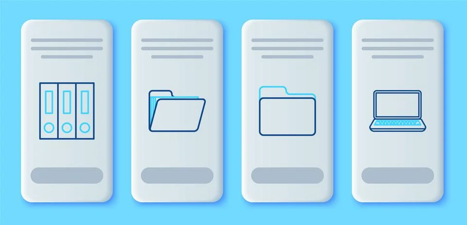 Set line Document folder, Office folders with papers and documents and Laptop Stock Illustration