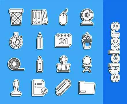 Set line Document folder, Office chair, Flowers in pot, Computer mouse, Pen.. 스톡 일러스트