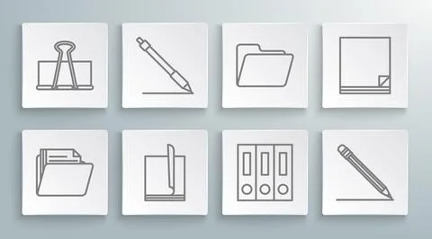 Set line Document folder, Pen line, File document, Office folders with pape.. Stock Illustration