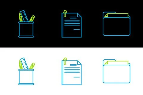 Set line Document folder, Pencil case stationery and File document and pape.. Stock Illustration