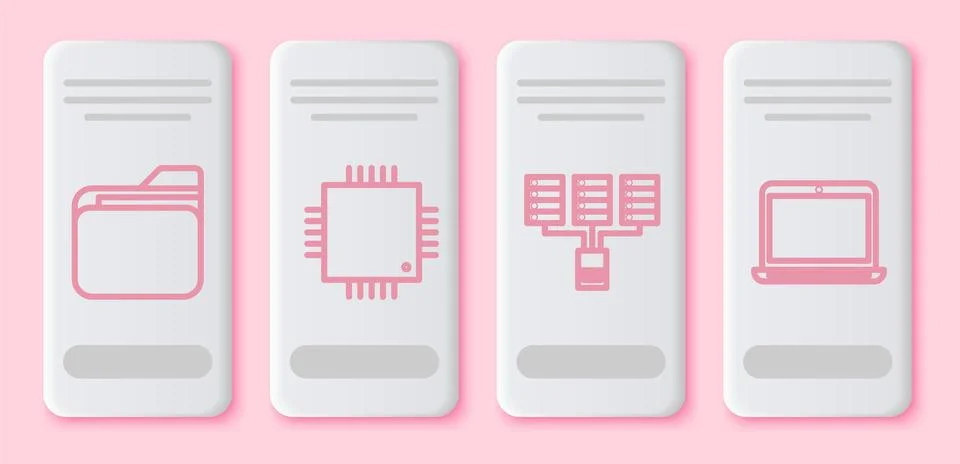 Set line Document folder, Processor with microcircuits CPU, Server, Data, Web Stock Illustration
