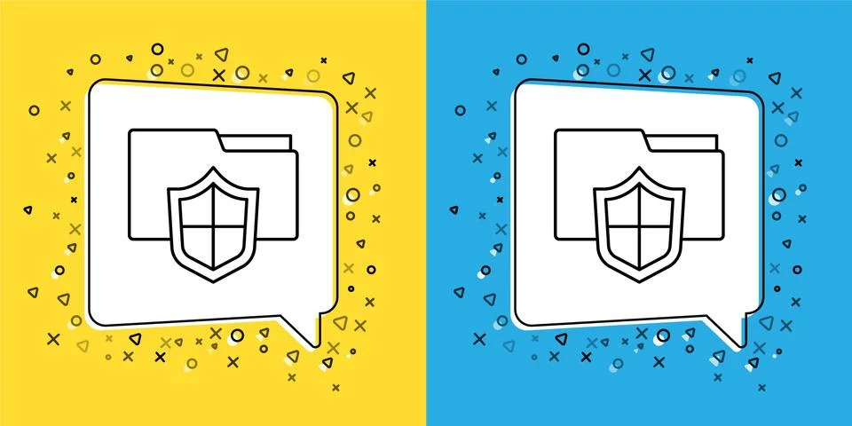 Set line Document folder protection concept icon isolated on yellow and blue Illustrazione stock