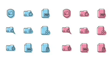 Set line Document folder protection, DOC file document, and lock, Add new Stock Illustration