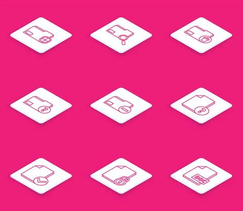 Set line Document folder protection, Search concept with, Delete, Unknown Stock Illustration