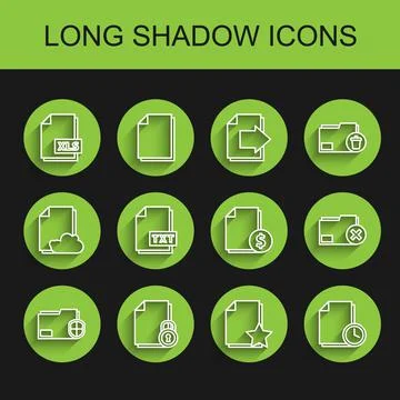 Set line Document folder protection, and lock, XLS file document, with star Stock Illustration