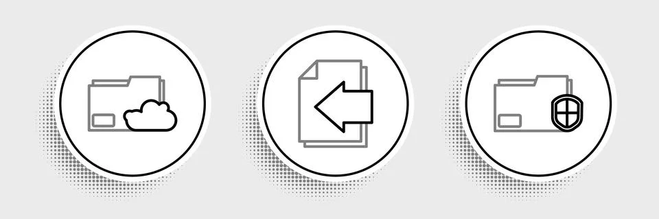 Set line Document folder protection, Cloud storage text document and Next page Stock Illustration