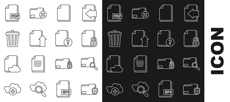 Set line Document folder protection, Search concept with, and lock, Upload fi Stock Illustration