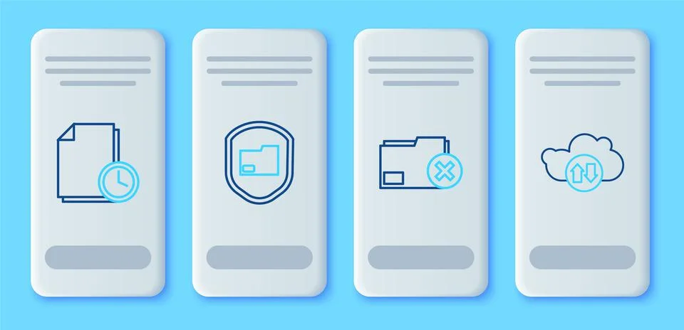 Set line Document folder protection, Delete, with clock and Cloud download an Stock Illustration