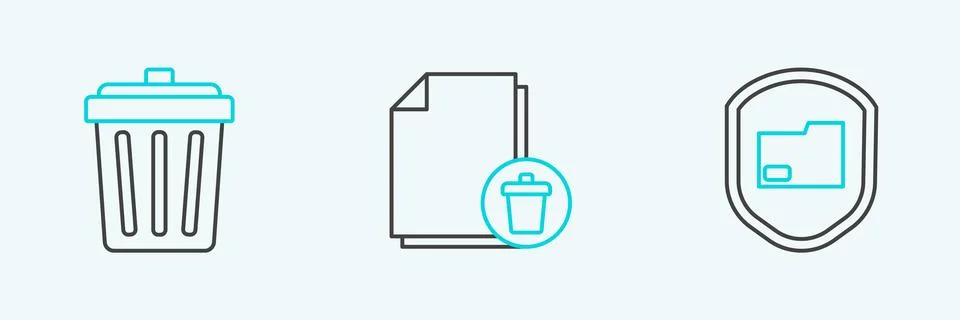 Set line Document folder protection, Trash can and Delete file document icon Stock-Illustration