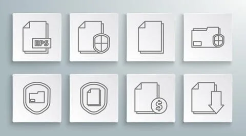 Set line Document folder protection, concept, Finance document, with downlo.. Stock Illustration