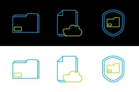 Set line Document folder protection,  and Cloud storage text document icon... 스톡 일러스트