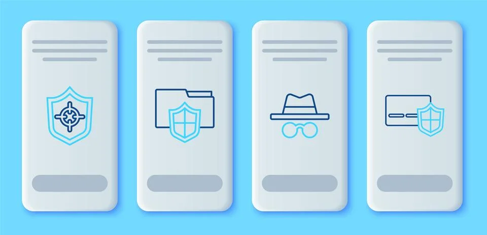 Set line Document folder protection, Incognito mode, Shield and Credit card.. Stock Illustration