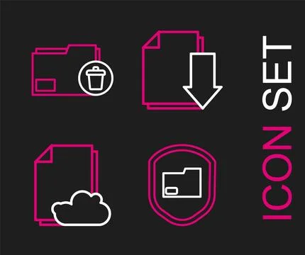 Set line Document folder protection, Cloud storage text document, with down.. 스톡 일러스트