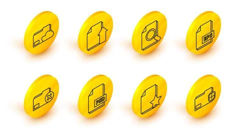 Set line Document folder protection, with star, PSD file document, Delete, .. Stock Illustration