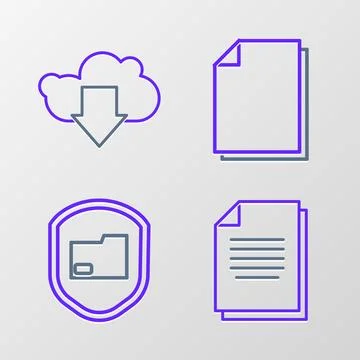 Set line Document, folder protection,  and Cloud download icon. Vector Stockillustratie