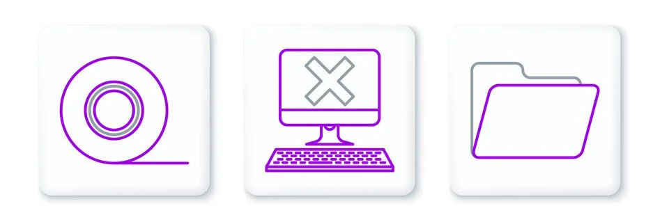Set line Document folder, Scotch and Computer with keyboard and x mark icon 스톡 일러스트