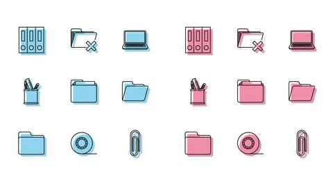 Set line Document folder, Scotch, Office folders with papers and documents,.. Stock Illustration
