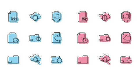 Set line Document folder, Search cloud computing, PDF file document, with minus Stockillustratie