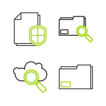 Set line Document folder, Search cloud computing, concept with and protection Stock Illustration