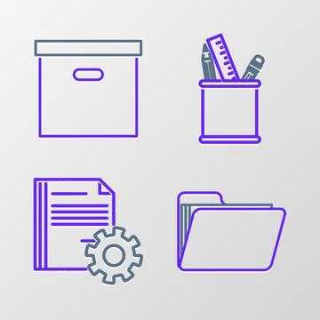 Set line Document folder, settings with gears, Pencil case stationery and C.. Stock Illustration