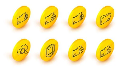 Set line Document folder with star, minus, protection concept, Search cloud Stock Illustration