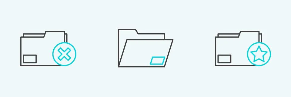 Set line Document folder with star, Delete and icon. Vector Stock Illustration