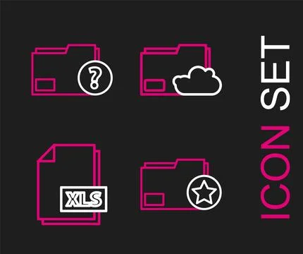 Set line Document folder with star, XLS file document, Cloud storage text and Stock Illustration