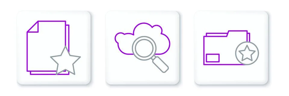 Set line Document folder with star,  and Search cloud computing icon. Vector 스톡 일러스트