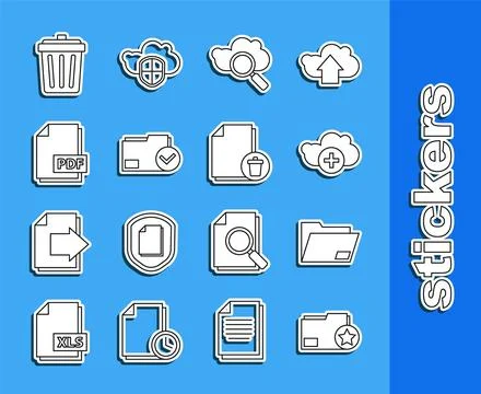 Set line Document folder with star, Add cloud, Search computing, and check .. イラスト素材