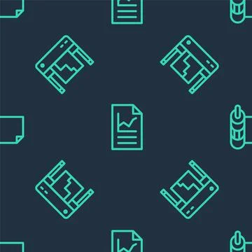 Set line Document with graph chart, Plotter and Roll of paper on seamless pat 스톡 일러스트