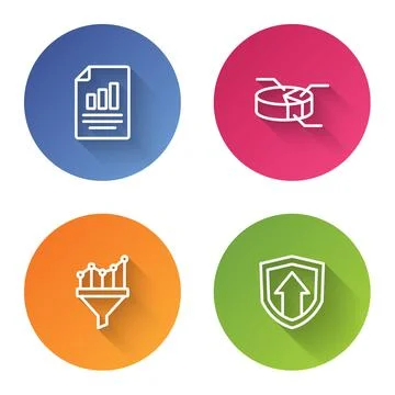 Set line Document with graph chart, Pie infographic, Sales funnel and Financial Illustrazione stock