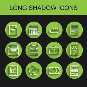Set line Document with graph chart, Tooth shield, Personal folder, Stacks paper Illustrazione stock
