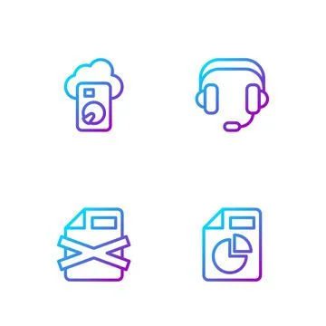 Set line Document with graph chart, Delete file document, Cloud database and 스톡 일러스트