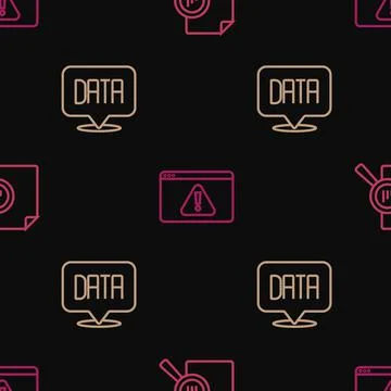 Set line Document with graph chart, Data analysis and Browser exclamation mark Stock Illustration