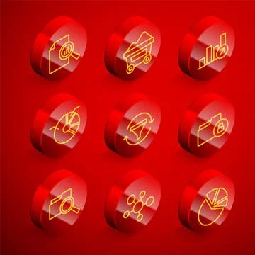 Set line Document with graph chart, Coal mine trolley, Financial growth, Pie Ilustração Stock