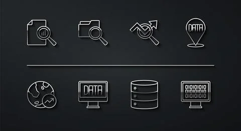 Set line Document with graph chart, Financial growth, Data analysis, Server 스톡 일러스트