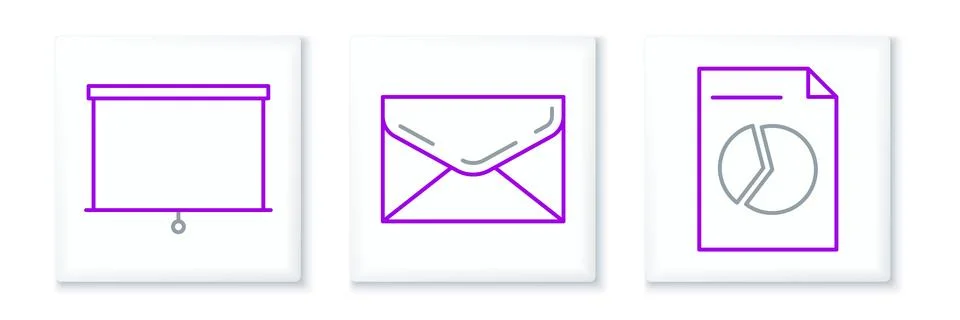 Set line Document with graph chart, Chalkboard and Envelope icon. Vector Illustrazione stock