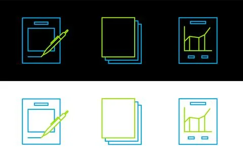 Set line Document with graph chart, Blank notebook and pen and Clean paper .. Stock Illustration