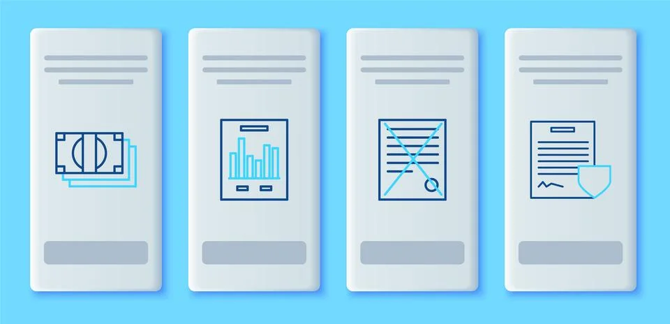 Set line Document with graph chart, Delete file document, Stacks paper mone.. Stock Illustration