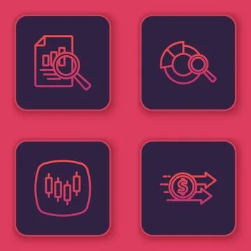 Set line Document with graph chart, Browser stocks market, Search data anal.. Stock Illustration