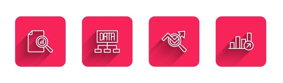 Set line Document with graph chart, Data analysis, Search data and Financia.. Illustrazione stock